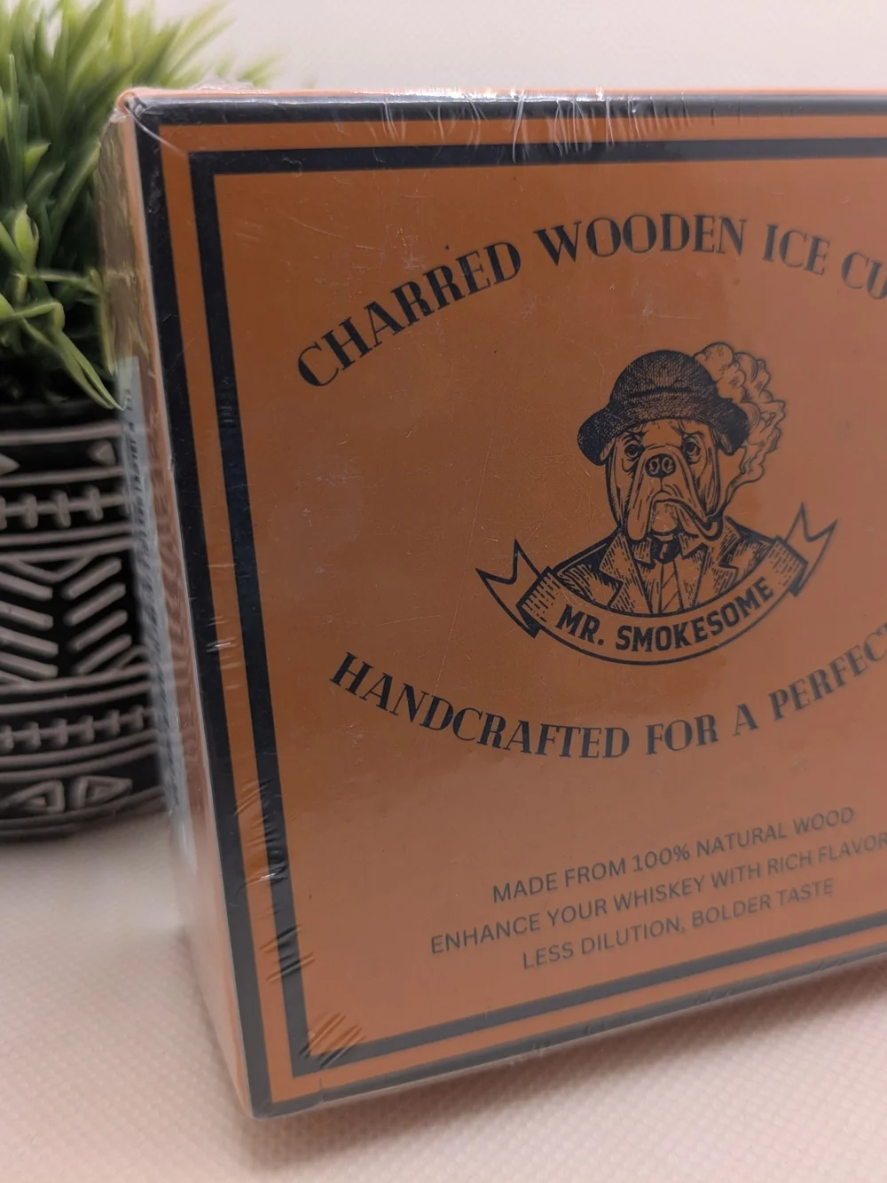 Reusable Ice Cubes for Drinks - 4 Wooden Whiskey Stones Set For Cocktails